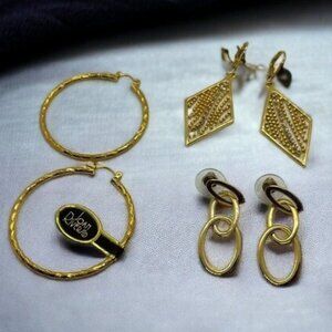 Joan Rivers "Look of Gold" 3‎ Pair Earring Wardrobe Pierced Hoop Dangle